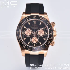 Rolex Daytona 116515 RG Clean Factory 1:1 Best Edition Black Ceramic Bezel Black Stick Dial on Oysterflex Rubber Strap A4130 v2 - Super Clone Watch | 1:1 Best Version