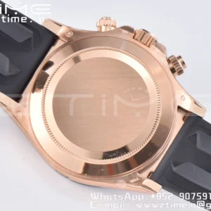 Rolex Daytona 116515 RG Clean Factory 1:1 Best Edition Lunetta in ceramica nera Quadrante nero a bastoni su cinturino in gomma Oysterflex A4130 v2 - Orologio Super Clone | 1:1 Best Version