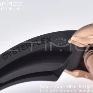 Rolex Daytona 116515 RG Clean Factory 1:1 Best Edition Lunetta in ceramica nera Quadrante nero a bastoni su cinturino in gomma Oysterflex A4130 v2 - Orologio Super Clone | 1:1 Best Version