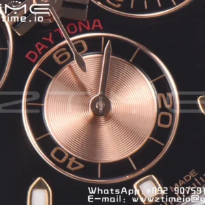 Rolex Daytona 116515 RG Clean Factory 1:1 Best Edition Lunetta in ceramica nera Quadrante nero a bastoni su cinturino in gomma Oysterflex A4130 v2 - Orologio Super Clone | 1:1 Best Version