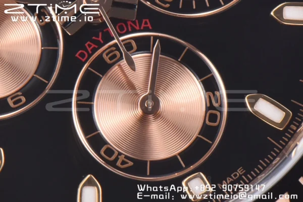 Rolex Daytona 116515 RG Clean Factory 1:1 Best Edition Lunetta in ceramica nera Quadrante nero a bastoni su cinturino in gomma Oysterflex A4130 v2 - Orologio Super Clone | 1:1 Best Version