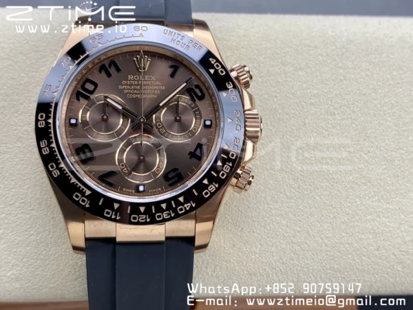 Rolex Daytona 116515 RG Clean Factory 1:1 Best Edition Μαύρο Κεραμικό Κορνίζα Brown Dial Numeral Marker on Oysterflex Rubber Strap A4130 V2 - Super Clone Watch | 1:1 Best Version