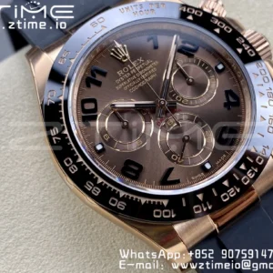 Rolex Daytona 116515 RG Clean Factory 1:1 Best Edition Μαύρο Κεραμικό Κορνίζα Brown Dial Numeral Marker on Oysterflex Rubber Strap A4130 V2 - Super Clone Watch | 1:1 Best Version