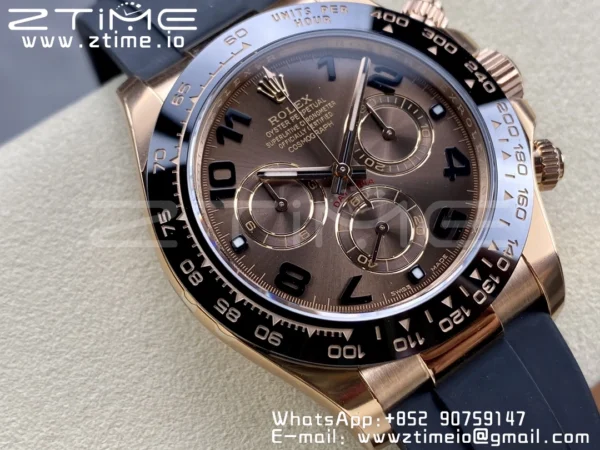 Rolex Daytona 116515 RG Clean Factory 1:1 Best Edition Μαύρο Κεραμικό Κορνίζα Brown Dial Numeral Marker on Oysterflex Rubber Strap A4130 V2 - Super Clone Watch | 1:1 Best Version