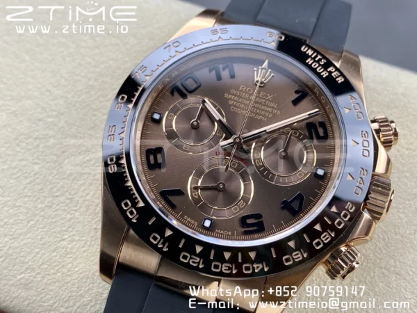 Rolex Daytona 116515 RG Clean Factory 1:1 Best Edition Μαύρο Κεραμικό Κορνίζα Brown Dial Numeral Marker on Oysterflex Rubber Strap A4130 V2 - Super Clone Watch | 1:1 Best Version