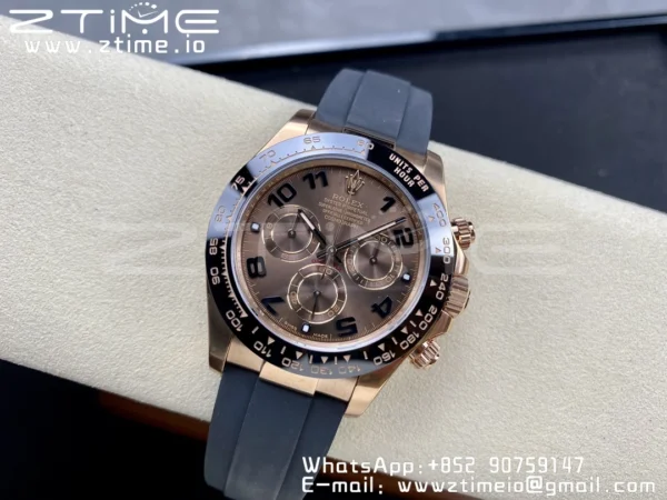 Rolex Daytona 116515 RG Clean Factory 1:1 Best Edition Μαύρο Κεραμικό Κορνίζα Brown Dial Numeral Marker on Oysterflex Rubber Strap A4130 V2 - Super Clone Watch | 1:1 Best Version