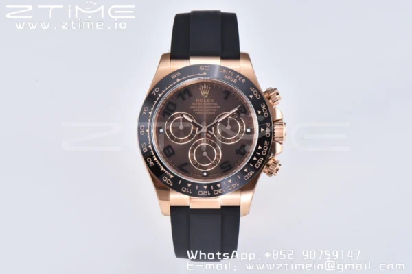 Rolex Daytona 116515 RG Clean Factory 1:1 Best Edition Μαύρο Κεραμικό Κορνίζα Brown Dial Numeral Marker on Oysterflex Rubber Strap A4130 V2 - Super Clone Watch | 1:1 Best Version