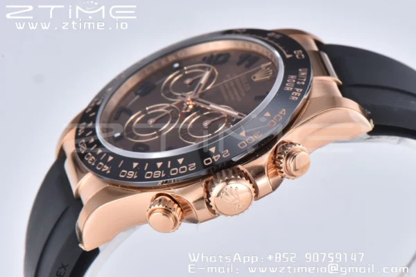 Rolex Daytona 116515 RG Clean Factory 1:1 Best Edition Μαύρο Κεραμικό Κορνίζα Brown Dial Numeral Marker on Oysterflex Rubber Strap A4130 V2 - Super Clone Watch | 1:1 Best Version