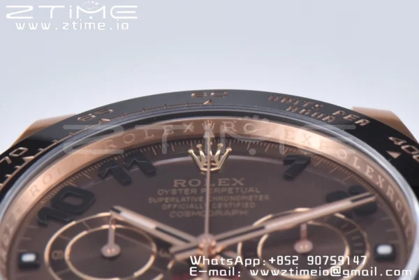 Rolex Daytona 116515 RG Clean Factory 1:1 Best Edition Μαύρο Κεραμικό Κορνίζα Brown Dial Numeral Marker on Oysterflex Rubber Strap A4130 V2 - Super Clone Watch | 1:1 Best Version