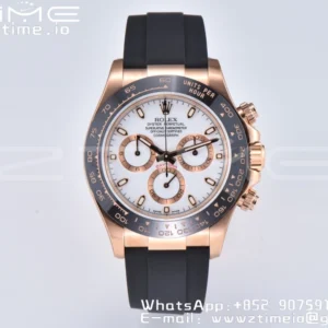 Rolex Daytona 116518 YG Clean Factory 1:1 Best Edition Black Ceramic Bezel White Stick Dial on Oysterflex Rubber Strap A4130 V2 - Super Clone Watch | 1:1 Best Version