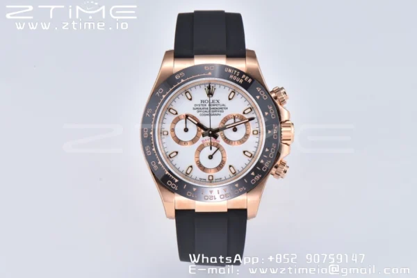 Rolex Daytona 116518 YG Clean Factory 1:1 Best Edition Black Ceramic Bezel White Stick Dial on Oysterflex Rubber Strap A4130 V2 - Super Clone Watch | 1:1 Best Version