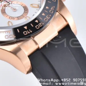 Rolex Daytona 116518 YG Clean Factory 1:1 Best Edition Black Ceramic Bezel White Stick Dial on Oysterflex Rubber Strap A4130 V2 - Super Clone Watch | 1:1 Best Version