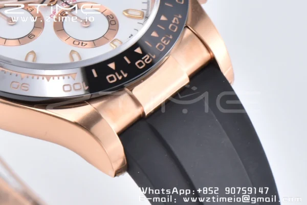 Rolex Daytona 116518 YG Clean Factory 1:1 Best Edition Black Ceramic Bezel White Stick Dial on Oysterflex Rubber Strap A4130 V2 - Super Clone Watch | 1:1 Best Version