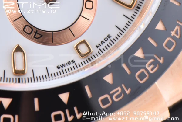 Rolex Daytona 116518 YG Clean Factory 1:1 Best Edition Black Ceramic Bezel White Stick Dial on Oysterflex Rubber Strap A4130 V2 - Super Clone Watch | 1:1 Best Version