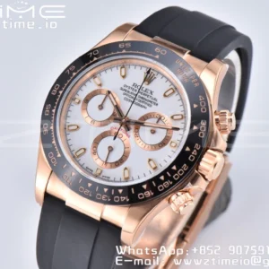 Rolex Daytona 116518 YG Clean Factory 1:1 Best Edition Black Ceramic Bezel White Stick Dial on Oysterflex Rubber Strap A4130 V2 - Super Clone Watch | 1:1 Best Version