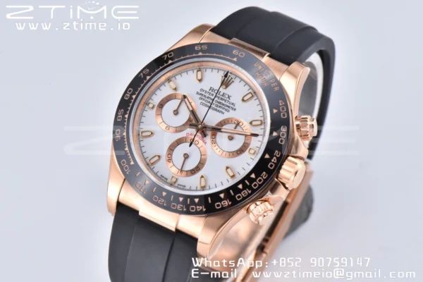 Rolex Daytona 116518 YG Clean Factory 1:1 Best Edition Black Ceramic Bezel White Stick Dial on Oysterflex Rubber Strap A4130 V2 - Super Clone Watch | 1:1 Best Version