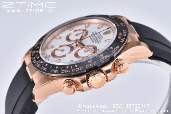 Rolex Daytona 116518 YG Clean Factory 1:1 Best Edition Black Ceramic Bezel White Stick Dial on Oysterflex Rubber Strap A4130 V2 - Super Clone Watch | 1:1 Best Version