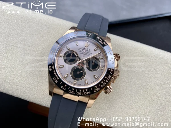Rolex Daytona 116515 1:1 Best Edition Clean Factory Black Ceramic Bezel RG Stick Dial on Oysterflex Rubber Strap A4130 V2 - Super Clone Watch | 1:1 Best Version