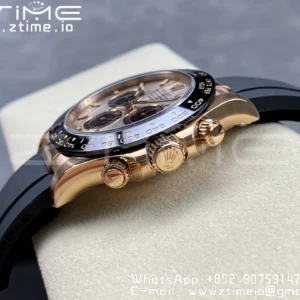 Rolex Daytona 116515 1:1 Best Edition Clean Factory Black Ceramic Bezel RG Stick Dial on Oysterflex Rubber Strap A4130 V2 - Super Clone Watch | 1:1 Best Version