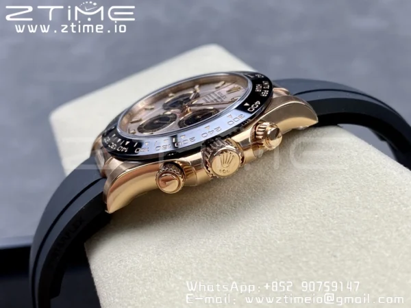 Rolex Daytona 116515 1:1 Best Edition Clean Factory Black Ceramic Bezel RG Stick Dial on Oysterflex Rubber Strap A4130 V2 - Super Clone Watch | 1:1 Best Version