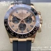 Rolex Daytona 116515 RG Clean Factory 1:1 Best Edition Black Ceramic Bezel RG Dial Black/White Stick on Oysterflex Rubber Strap A4130 V2 - Super Clone Watch | 1:1 Best Version