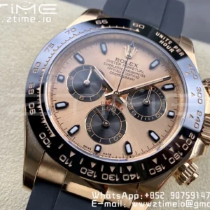 Rolex Daytona 116515 RG Clean Factory 1:1 Best Edition Black Ceramic Bezel RG Dial Black/White Stick on Oysterflex Rubber Strap A4130 V2 - Super Clone Watch | 1:1 Best Version