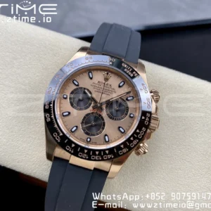 Rolex Daytona 116515 RG Clean Factory 1:1 Best Edition Black Ceramic Bezel RG Dial Black/White Stick on Oysterflex Rubber Strap A4130 V2 - Super Clone Watch | 1:1 Best Version