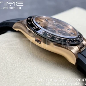 Rolex Daytona 116515 RG Clean Factory 1:1 Best Edition Black Ceramic Bezel RG Dial Black/White Stick on Oysterflex Rubber Strap A4130 V2 - Super Clone Watch | 1:1 Best Version