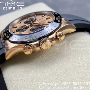 Rolex Daytona 116515 RG Clean Factory 1:1 Best Edition Black Ceramic Bezel RG Dial Black/White Stick on Oysterflex Rubber Strap A4130 V2 - Super Clone Watch | 1:1 Best Version