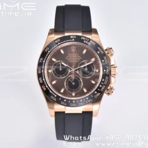 Rolex Daytona 116515 RG Clean Factory 1:1 Best Edition Black Ceramic Bezel Brown Stick Dial on Oysterflex Rubber Strap A4130 V2 - Super Clone Watch | 1:1 Best Version
