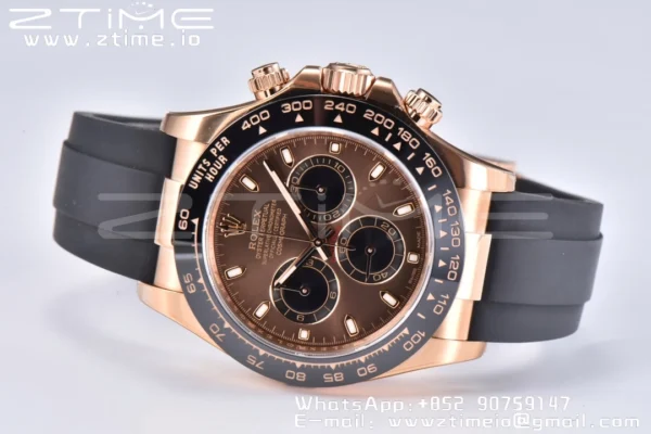 Rolex Daytona 116515 RG Clean Factory 1:1 Best Edition Black Ceramic Bezel Brown Stick Dial on Oysterflex Rubber Strap A4130 V2 - Super Clone Watch | 1:1 Best Version