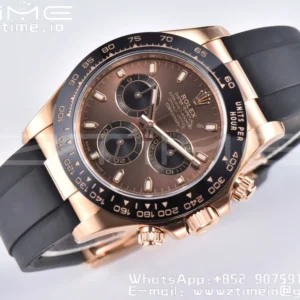 Rolex Daytona 116515 RG Clean Factory 1:1 Best Edition Black Ceramic Bezel Brown Stick Dial on Oysterflex Rubber Strap A4130 V2 - Super Clone Watch | 1:1 Best Version