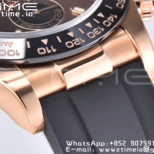 Rolex Daytona 116515 RG Clean Factory 1:1 Best Edition Black Ceramic Bezel Brown Stick Dial on Oysterflex Rubber Strap A4130 V2 - Super Clone Watch | 1:1 Best Version
