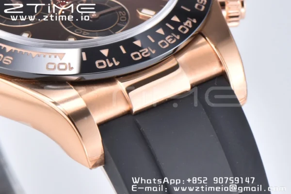 Rolex Daytona 116515 RG Clean Factory 1:1 Best Edition Black Ceramic Bezel Brown Stick Dial on Oysterflex Rubber Strap A4130 V2 - Super Clone Watch | 1:1 Best Version