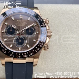 Rolex Daytona 116515 RG Clean Factory 1:1 Best Edition Black Ceramic Bezel Brown Stick Dial on Oysterflex Rubber Strap A4130 V2 - Super Clone Watch | 1:1 Best Version