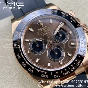 Rolex Daytona 116515 RG Clean Factory 1:1 Best Edition Black Ceramic Bezel Brown Stick Dial on Oysterflex Rubber Strap A4130 V2 - Super Clone Watch | 1:1 Best Version