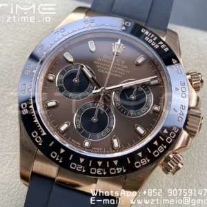 Rolex Daytona 116515 RG Clean Factory 1:1 Best Edition Black Ceramic Bezel Brown Stick Dial on Oysterflex Rubber Strap A4130 V2 - Super Clone Watch | 1:1 Best Version