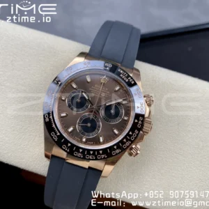 Rolex Daytona 116515 RG Clean Factory 1:1 Best Edition Black Ceramic Bezel Brown Stick Dial on Oysterflex Rubber Strap A4130 V2 - Super Clone Watch | 1:1 Best Version