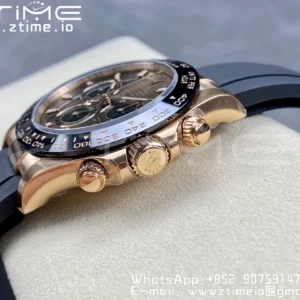 Rolex Daytona 116515 RG Clean Factory 1:1 Best Edition Black Ceramic Bezel Brown Stick Dial on Oysterflex Rubber Strap A4130 V2 - Super Clone Watch | 1:1 Best Version