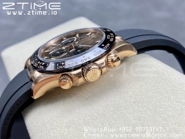 Rolex Daytona 116515 RG Clean Factory 1:1 Best Edition Black Ceramic Bezel Brown Stick Dial on Oysterflex Rubber Strap A4130 V2 - Super Clone Watch | 1:1 Best Version