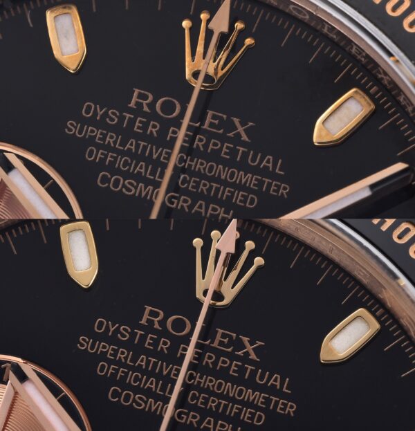Rolex Daytona 116515 RG Clean Factory 1:1 Best Edition Lunetta in ceramica nera Quadrante nero a bastoni su cinturino in gomma Oysterflex A4130 v2 - Orologio Super Clone | 1:1 Best Version