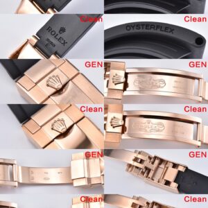 Rolex Daytona 116515 RG Clean Factory 1:1 Best Edition Lunetta in ceramica nera Quadrante nero a bastoni su cinturino in gomma Oysterflex A4130 v2 - Orologio Super Clone | 1:1 Best Version