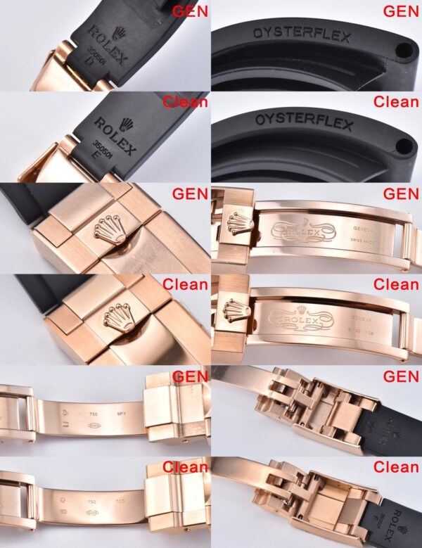 Rolex Daytona 116515 RG Clean Factory 1:1 Best Edition Lunetta in ceramica nera Quadrante nero a bastoni su cinturino in gomma Oysterflex A4130 v2 - Orologio Super Clone | 1:1 Best Version