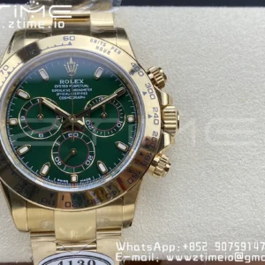 Rolex Daytona 116508 Clean Factory 1:1 Best Edition 904L Steel Green Dial on YG Bracelet SA4130 v2 - Super Clone Watch | 1:1 Best Version