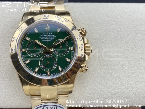 Rolex Daytona 116508 Clean Factory 1:1 Best Edition 904L Steel Green Dial on YG Bracelet SA4130 v2 - Super Clone Watch | 1:1 Best Version