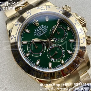 Rolex Daytona 116508 Clean Factory 1:1 Best Edition 904L Steel Green Dial on YG Bracelet SA4130 v2 - Super Clone Watch | 1:1 Best Version