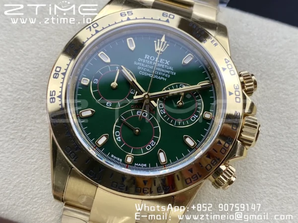 Rolex Daytona 116508 Clean Factory 1:1 Best Edition 904L Steel Green Dial on YG Bracelet SA4130 v2 - Super Clone Watch | 1:1 Best Version
