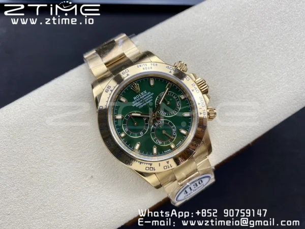Rolex Daytona 116508 Clean Factory 1:1 Best Edition 904L Steel Green Dial on YG Bracelet SA4130 v2 - Super Clone Watch | 1:1 Best Version