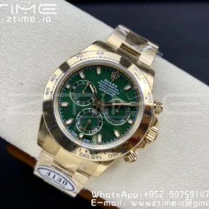 Rolex Daytona 116508 Clean Factory 1:1 Best Edition 904L Steel Green Dial on YG Bracelet SA4130 v2 - Super Clone Watch | 1:1 Best Version