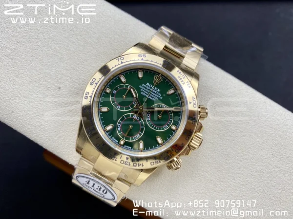 Rolex Daytona 116508 Clean Factory 1:1 Best Edition 904L Steel Green Dial on YG Bracelet SA4130 v2 - Super Clone Watch | 1:1 Best Version